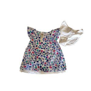 Cherokee 2 pc Set dress Bloomers Girls Infant baby 6 Months Leaves White Blue La